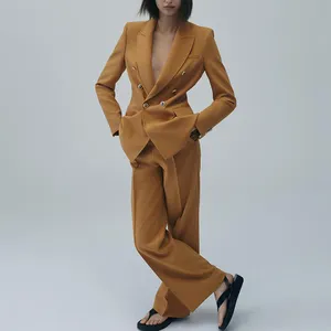 2022 yüksek kaliteli iş elbisesi ve smokin kadın iki parçalı Blazer ve pantolon seti takım elbise