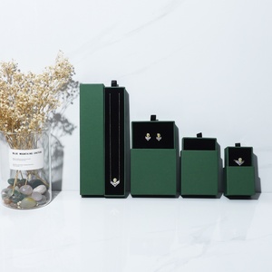 Dark Green Sliding Drawer Jewelry Box Premium Paper Cardboard <b>Case</b> for Rings Earrings Custom <b>Small</b> Cardboard Jewelry Box - Product Image 2