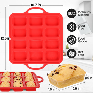 Moule à gâteau rectangulaire en silicone avec cadre métallique renforcé, antiadhésif, sans BPA, 12 cavités, certifié LFGB, de la marque MUYULINS - Product Image 6