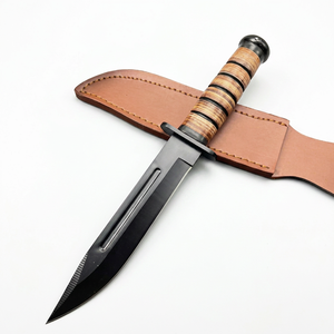 Nuevo Cuchillo de Caza y Bowie de 12 Pulgadas para Camping, con Mango de Cuero, Hoja de Acero Inoxidable 3CR13 Fuller, Funda, Personalizable OEM/ODM - Product Image 1
