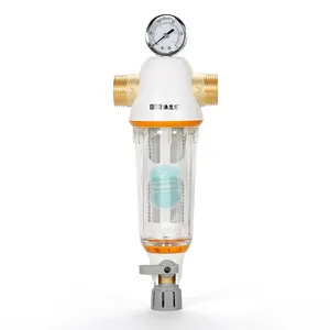 Home Stainless Steel Mesh Automatic Backwash Removing Sediment Brass Water Pre Filter With Pressure Gauge