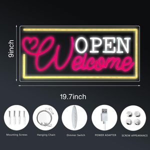 Welcome Open LED Neon <b>Sign</b> <b>Lights</b> Customizable RGB Multi-Color Remote Control Wall Mountable for Home Bar Wedding Event Decor - Product Image 6