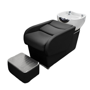 Oferta Especial: Sillón Lavacabezas Vintage Rosa, Negro, Beige y Dorado con Cuencos y Sistema de Descarga para Salón de Belleza y Barbería - Product Image 1