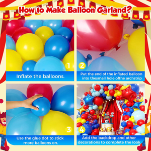 Décorations de fête d'<span class=keywords><strong>anniversaire</strong></span> pour enfants sur le thème du carnaval, série <span class=keywords><strong>rouge</strong></span>, jaune, bleu, arches de ballons de cirque, couronne de ballons en latex - Product Image 5