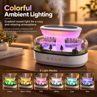 Diffuseur d'huiles essentielles LED 7 couleurs avec effet pluie, humidificateur d'air intelligent à brume froide, bruit blanc et micro-paysage végétal en forme de goutte de pluie