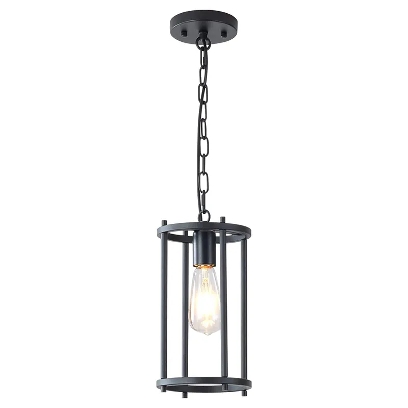 Black Lantern Chandelier in Finish Metal Round Fixture Light for Kitchen Island Cage Pendant Light with Adjustable Chain Hang