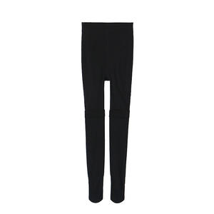 Leggings noirs pour femmes grandes tailles N8513, en nylon, effet deux pièces, design collage, taille haute, extensibles - Product Image 4