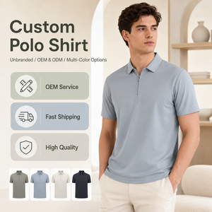 Custom Logo Seamless Bonding Smooth Classic Business Casual Wholesale Factory Direct Men's Essential Quarter <b>Zip</b> <b>Polo</b> Shirts - Product Image 1