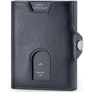 ID 창이있는 트라이 폴드 지갑 마이크로 화이버 가죽 RFID 보호