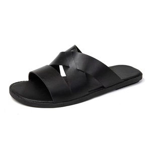 Sandalias de Verano para Hombre, de Cuero Genuino, Punta Abierta, Estilo Slip-On, Suela de Goma, Entresuela de EVA, Color Sólido - Product Image 3