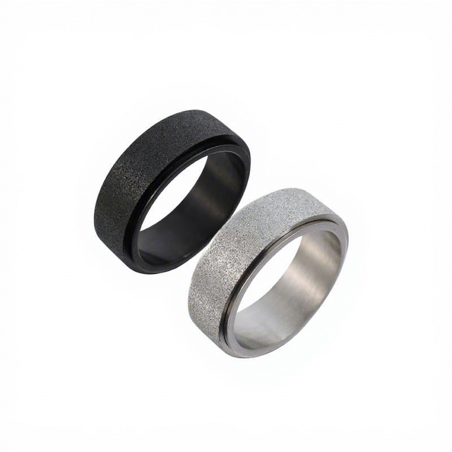 POYA Classic 8mm Fashionable Black/Silver Frosted Titanium Steel Engagement Anniversary Gift Promise Ring for Him/Her