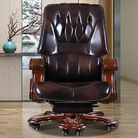 Chaise de bureau classique en cuir véritable ergonomique pour cadres avec repose-pieds