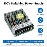 Alimentation électrique à découpage LED ultra-mince LRS-100-24 100W, entrée AC 110V à 240V, sortie DC 24V avec ventilateur de refroidissement pour systèmes de bandes LED