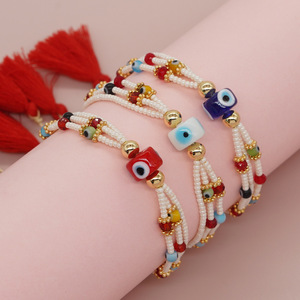 2024 Mới Tráng Men Mắt Ba Lớp Hạt Handmade Pulsera Vàng Đính Cườm Dệt Chuỗi Màu Đỏ Tua Hạt Vòng Đeo Tay Cho Phụ Nữ Món Quà Đảng - Product Image 2