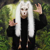 Masque de renard viking en fausse fourrure en gros, accessoire de costume de loup-garou, masque animalier pour Halloween, carnaval et fêtes à thème