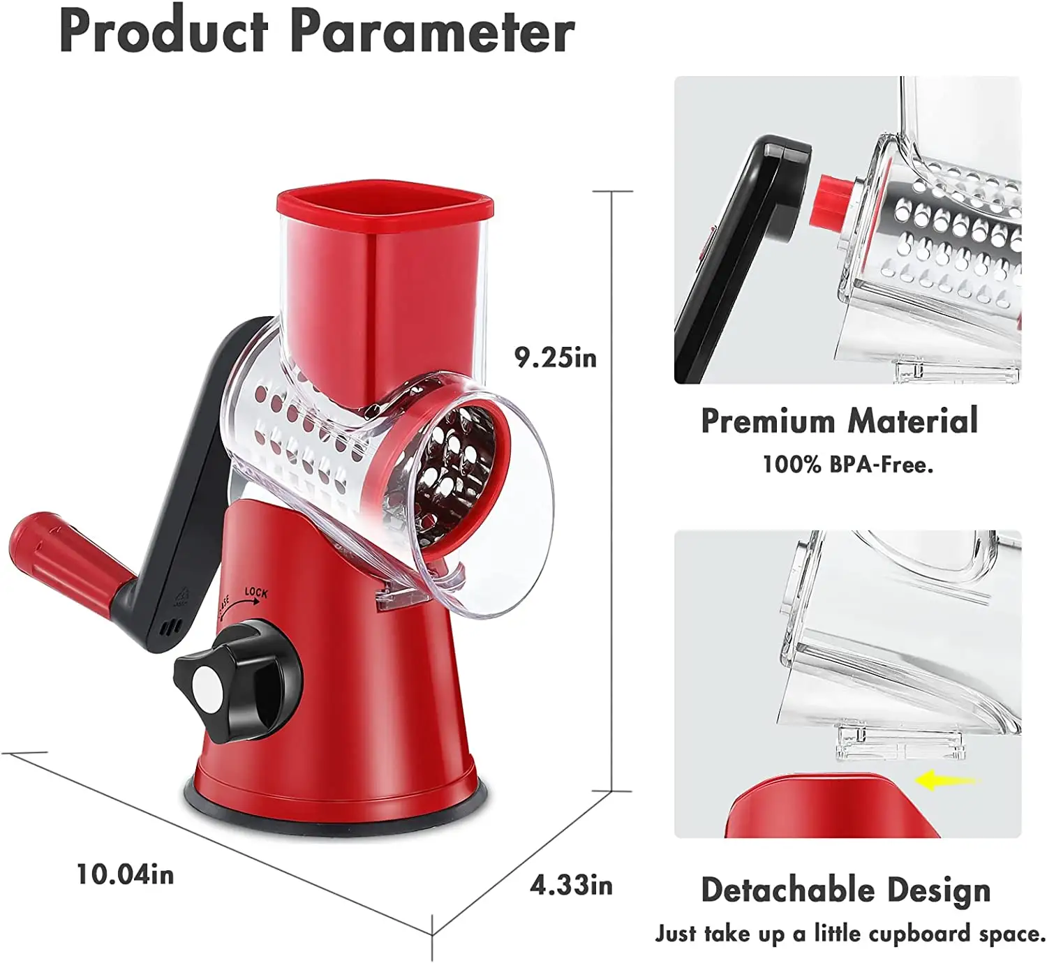 Handkurbel-Käsereibe mit hand gehaltener Rotations reibe