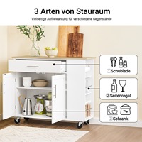 Meuble de rangement autoportant moderne blanc de qualité export avec roulettes, table d'îlot de cuisine roulante avec plan de travail