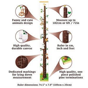 Tableau de croissance de la hauteur, règle en toile, motif d'animaux colorés et amusants, décor mural suspendu pour la crèche, pour garçon et fille - Product Image 5