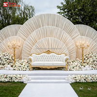 Arche de toile de fond métallique en forme d'éventail pour scène de mariage, support de fond de scène demi-rond, rideau en tissu, draperie, prix d'usine