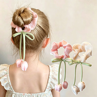 Vente en gros de chouchous en satin de soie extensibles à motif tulipe, accessoires de mode féminine, cadeau romantique