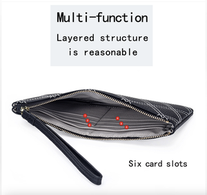 Ando <b>Bag</b> Genuine Cowhide Leather Long Wallet Diamond Stitch Zipper Wristlet <b>Clutch</b> for Women - Product Image 5