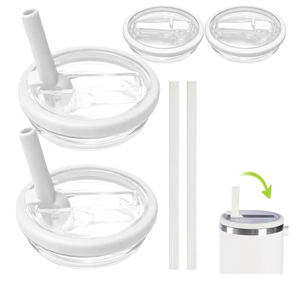 Lot de 2 couvercles de rechange pour gobelet Stanley Quencher de 40 oz avec paille rabattable, anti-fuite et réutilisables - Product Image 3