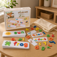 Juego de deletreo de madera para niños, tarjetas de memoria con letras del alfabeto, palabras visuales, aprendizaje Montessori, juguete educativo temprano para niños