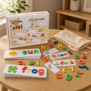 Gioco di Ortografia in Legno per Bambini, Carte Flash per l'Apprendimento dell'Alfabeto, Giocattolo Educativo Montessori per l'Apprendimento Precoce - Product Image 3