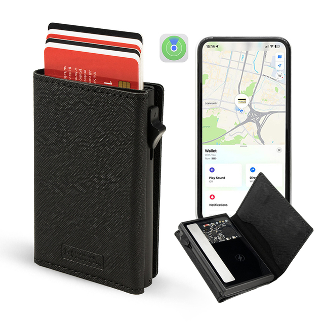 Casekey New Design Slim Minimalist Magnetic Automatic Tracking Card Holder Rfid Rechargeable Smart Wallet with GPS Tracker