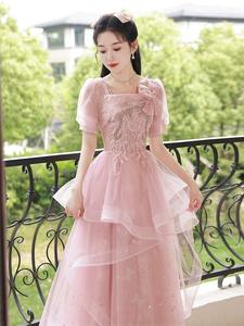 S0779H 2023 nouvelle lumière luxe niche haut de gamme haut de gamme sens adulte cérémonie hôte Art test spectacle rose robe de soirée - Product Image 3