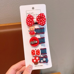 Qianjin - Juego de 5 Pinzas para el Cabello con Lazo de Mezclilla y Flores para Niñas, Pinzas para el Cabello con Dibujos Animados de Fresas y Conejos, Accesorios para el Cabello de Niños - Product Image 6