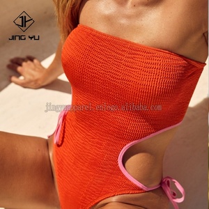 Ensemble de bikini personnalisé OEM avec logo, couleur lilas, tissu de maillot de bain écologique original froissé, maillot de bain une pièce pour femmes - Product Image 2