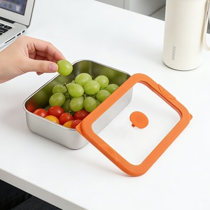 Leak-Proof Nestable Stainless Steel Vacuum Sealed <b>Lunch</b> <b>Boxes</b> with Glass Lid - Product Image 1