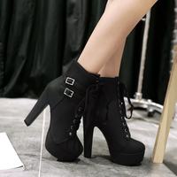 Bottes à talons hauts de style européen et américain pour femmes, plates-formes imperméables, avec boucle de ceinture, sangle croisée, chaussons à la cheville à baril bas pour