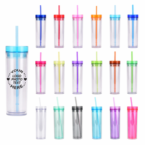 Venta al por Mayor para el Regreso a Clases: Vaso de Plástico Transparente de Doble Pared de 450 ml <span class=keywords><strong>con</strong></span> Pajita Reutilizable, Vaso Delgado de 16 oz, Listo para Enviar, Precios al por Mayor - Product Image 1