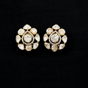 Pendientes de tuerca con moissanita Polki 08933, chapados en oro amarillo, estilo étnico, diseño floral, joyería con clip para mujer, para fiestas. - Product Image 1