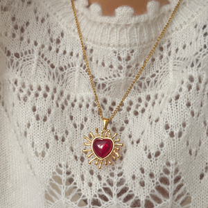 Collana MYNECK con Catena Cubana Autunnale, Gioielli da Donna in Acciaio Inossidabile Placcato Oro 18K Antiossidante, Pendente Hiphop 'RED HOT LOVE to LOVE' - Product Image 4