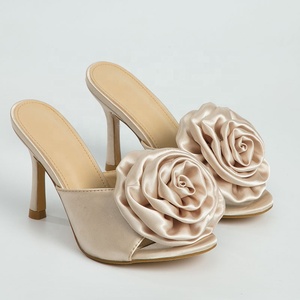 Mules à talons hauts pour femmes en soie à grandes fleurs, sexy, tailles et couleurs personnalisées, nouvelles sandales d'été à talon fin - Product Image 6