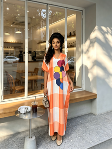 2026 New Fashionable Loose V Neck Ethnic BouBou Arrival <strong>African</strong> Pink Plaid <strong>Print</strong> Kanga <strong>Dress</strong> Plus Size Lightweight Embroidery - Product Image 5