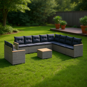 Conjunto de Sofás de Jardín de Ratán Moderno, Muebles de Exterior para 10 Personas, Color Gris Oscuro, Diseño Contemporáneo - Product Image 2