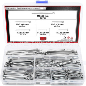 304 Stainless Steel Cotter Pin Assortment Kit 360 Pcs M1.6 M2.5 M3.2 M4 General Use - Product Image 1
