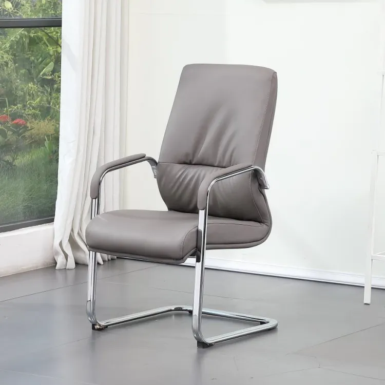 Fixed frame executive visitor office chairs(new) mid-back leather white color office waiting chairs