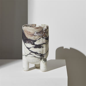 Stonekocc1ペアフレンチヴィンテージワビ-サビミラスニューヨークナチュラルマーブルストーン3脚三脚花瓶装飾品家の装飾 - Product Image 6