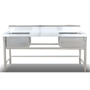Évier double en acier inoxydable avec canal de drainage, évier de cuisine commercial, qualité 304, finition polie, autoportant - Product Image 1