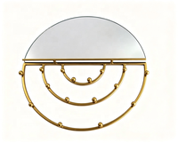 Miroir mural en métal doré semi-circulaire, miroir mural géométrique multicouche creux avec ornements en forme de boule pour la décoration de la maison et des hôtels
