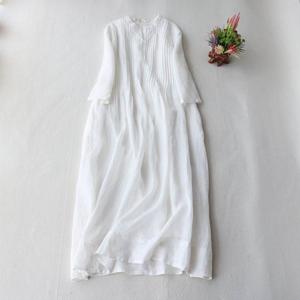 เดรสผ้าลินินดีไซน์ใหม่ คอทรงโอ จับจีบ แขนสามส่วน ทรงหลวมทันสมัย ขายส่ง - Product Image 2