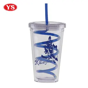 450 ML Double Wall Plastic Water Tumbler with Swirly Straw
