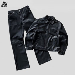 Fabricante <span class=keywords><strong>de</strong></span> ropa personalizada, ropa <span class=keywords><strong>de</strong></span> calle, chaqueta <span class=keywords><strong>de</strong></span> cuero y <span class=keywords><strong>pantalones</strong></span> acampanados apilados <span class=keywords><strong>de</strong></span> Pu, conjuntos <span class=keywords><strong>de</strong></span> chándales <span class=keywords><strong>de</strong></span> cuero <span class=keywords><strong>para</strong></span> hombres - Product Image 1