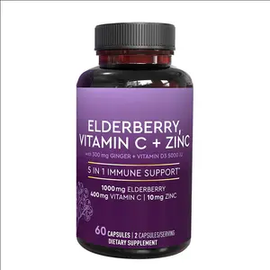Elderberry çinko vitamini C vitamini D3 zencefil ile ekinezya C vitamini çinko 60 kapsül bağışıklık Sambucus Elderberry takviyesi