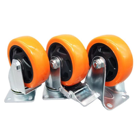 Lenkrolle 4 Zoll 100mm Fest Orange PP Kunststoff Tisch- und Schrankrolle mit Doppelkugellager